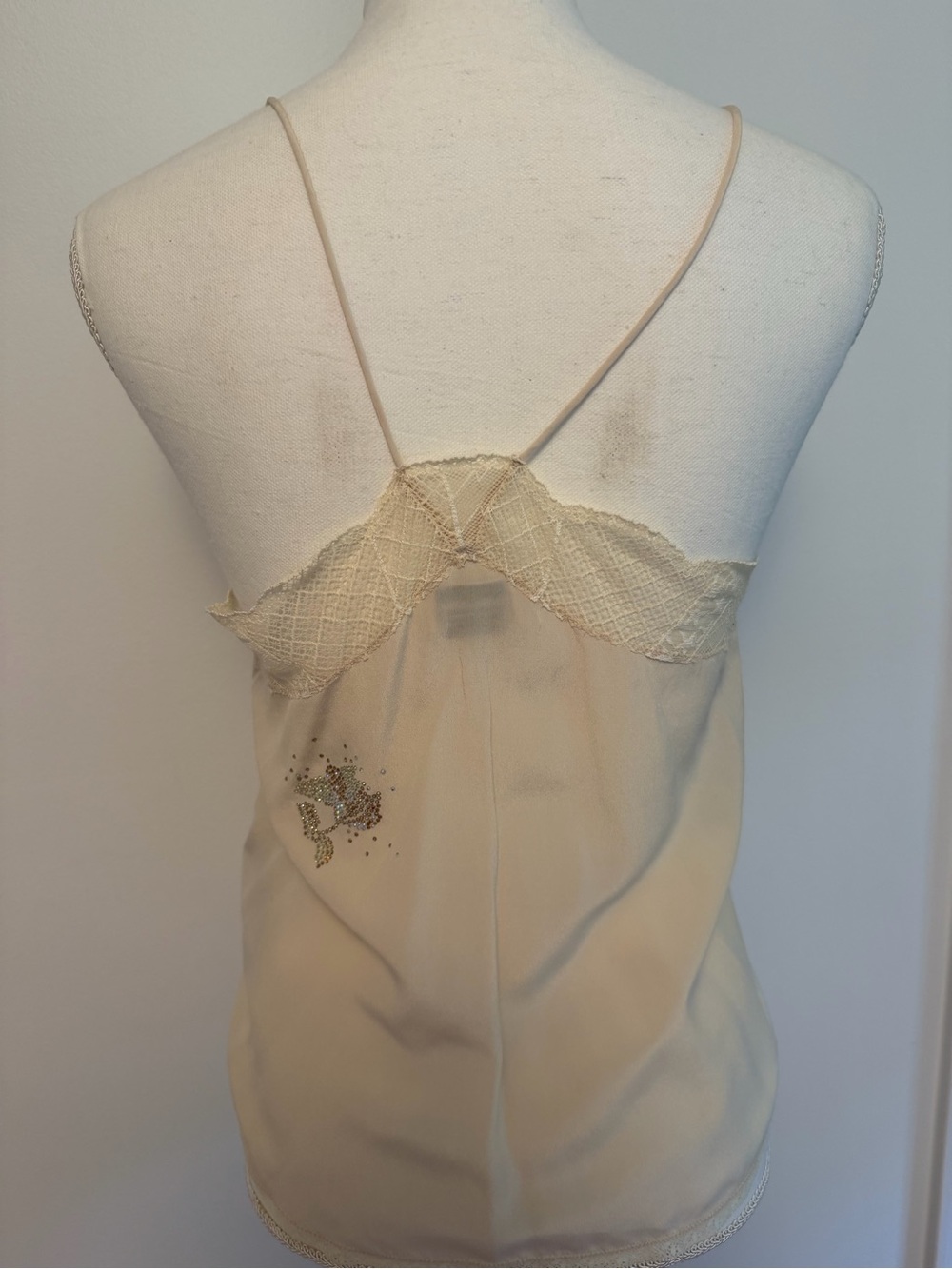 Zadig & Voltaire Christy Cream Lace-Trim silk Camisole with Sequin XS - Picture 6 of 9